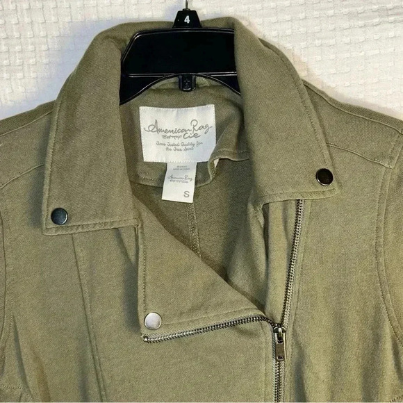 NEW American Rag Womens Small Moto Jacket Green Size Asymmetrical Zip Front Edgy - Picture 6 of 11